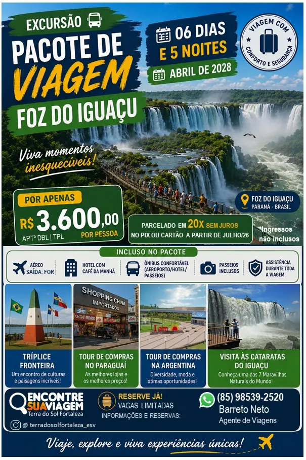 Material promocional da excursão para Foz do Iguaçu
